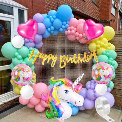 Flyloons Unicorn Theme Birthday Decoration Kit For Girls Boys Kids Baby Girl Year - 61 Piece