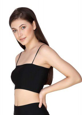 Flyson Basic Plain Spaghetti Strap Padded Tube Crop Cami Top for Women (Best Fits 30 to 36 Bust Size)