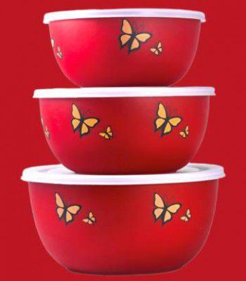 FMSA4 Pack of 3 Stainless Steel, PP (Polypropylene) bowlsome bowls for kitchen Dinner Set  (Red, Microwave Safe)