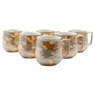 FnP CL Ceramic Tea and Coffee Cup - 6 Pieces Glossy Golden 150 ml