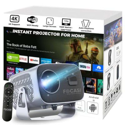 FOCASI 4K Projector for Home Cinema Ultra HD Small Portable Mobile Android Wireless Bluetooth WiFi HD Compatibility Projector