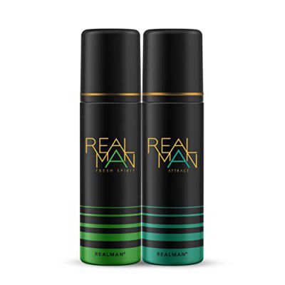 FOGG Men Realman Aerosol Fresh Scent Deodorant Sprit + Attract, 400Ml (Pack Of 2)