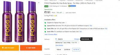 FOGG Paradise No Gas Body Spray - For Men (450 ml, Pack of 3)