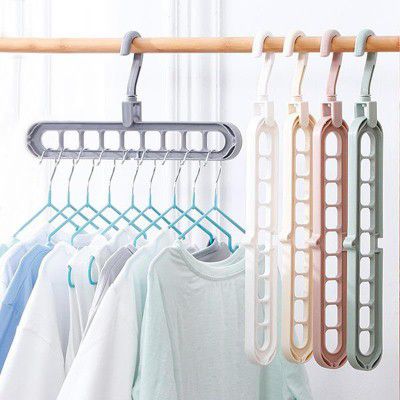 Foldable Magic Hanger Space Saving Clothes Organizer | 9 Hole Multi Layer Wardrobe Hanger | Rotating Closet Organizer for Shirts, T-Shirts, Tops & Kids Clothes (Pack of 1, Multi Colour)