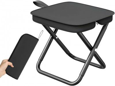 Folding Stool Portable Mini Camping Stool with Carry Bag - Lightweight Foldable Outdoor Seat with Metal Frame and Fabric Top for Travel Fishing Hiking Garden Picnic (Black)