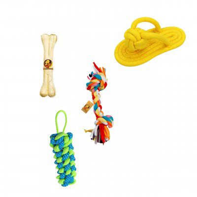 Foodie Puppies Durable Cotton Rope Chew Toy for Small to Medium Size Dogs and Puppies - (3 in 1 Rope Combo - 2Knot, Cornstick, Slipper with 3inch Bone - Color May Vary) | Playing, Teething & Training