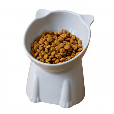Foodie Puppies Pet Elevated Food and Water Tilted Cat Bowl (Sitting Meow Bowl)