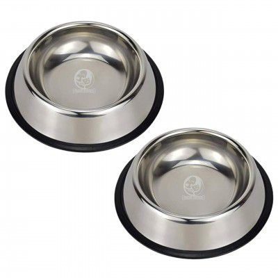 Foodie Puppies Stainless Steel Dog Bowl - (450ml, Pack of 2) 