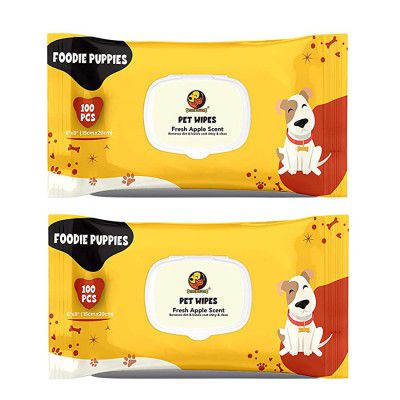 Foodie Puppies Wet Pet Wipes for Dogs, Puppies & Pets with Fresh Apple Scent 6x 8 - 100 Wipes (Pack of 2)