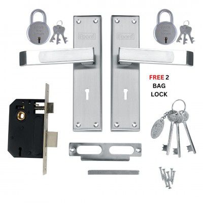 Foora Luxury Mortise Lock Set - 6 Lever Mechanism, High-Security, SS Matt Finish, Brass Latchbolt with Reversible Latch, Steel Handle, Suitable for Left & Right-Handed Doors, Includes 3 Keys (2401)