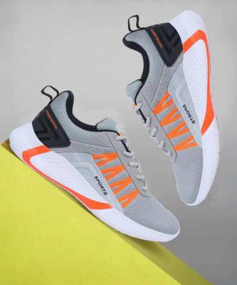 Footox  Shoes for Men | Sneaker for Men | Sports Shoes Running Shoes For Men  (Grey, Orange , 9)