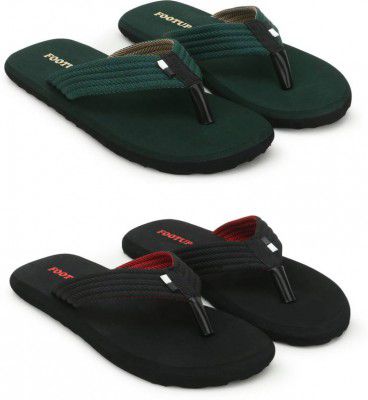 Footup  Men's Light comfortable and stylish Multicolor Fabrication Slipper (Pack of 2) Combo Flip Flops  (Multicolor 9)