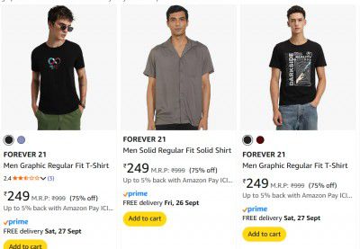 FOREVER 21 Men's Clothing at Minimum 70% OFF
