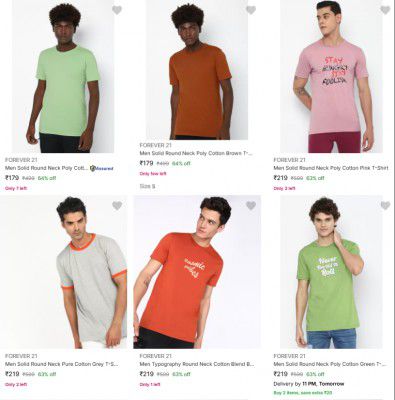 Forever 21 Men's T-Shirts @ ₹179