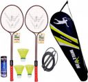 Forgesy Double Shaft Set Of 2 Racket And 3 Nylon shuttle and With cover and Rope Branded Badminton Kit...