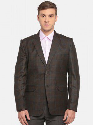 Fort Collins Men Brown Checked Slim Fit Single-Breasted Formal Blazer