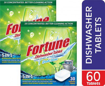 FORTUNE Dishwasher Tablets 5 in 1 Action Fresh Scent 60 Count
