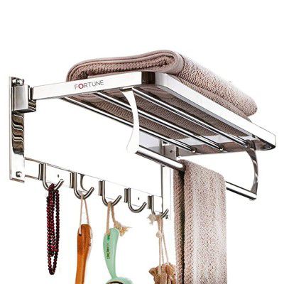 Fortune Luxurious Stainless Steel Folding Towel Rack | Towel Stand | Towel Hanger | Towel Holder | Rack Shelf | Bathroom Accessories (Square) - (24 inch)