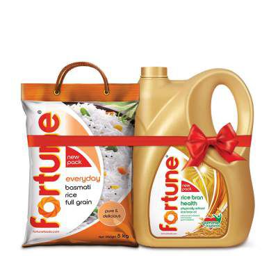 Fortune Rice Bran Oil 5L Jar + Fortune Everyday Basmati Rice, 5 Kg