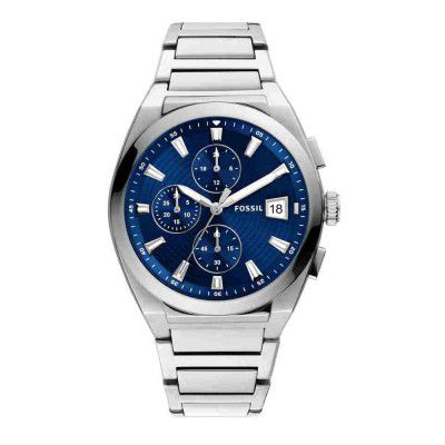 Fossil Mens 42 mm Everett Blue Dial Stainless Steel Chronograph Watch - FS5795I