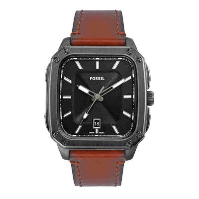 Fossil Mens 42 mm Inscription Black Dial Leather Analog Watch - FS5934I