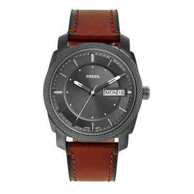Fossil Mens 42 mm Machine Grey Dial Leather Analog Watch - FS5900I