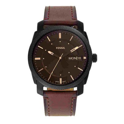 Fossil Mens 42 mm Machine Black Dial Leather Analog Watch - FS5901I