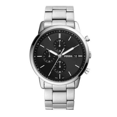 Fossil Mens 42 mm Minimalist Black Dial Stainless Steel Chronograph Watch - FS5847I