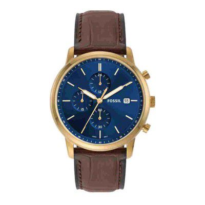 Fossil Mens 42 mm Minimalist Blue Dial Leather Chronograph Watch - FS5942I