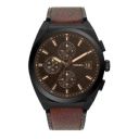Fossil Mens 42 mm Everett Black Dial Leather Chronograph Watch - FS5798I...