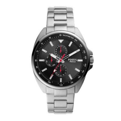 Fossil Mens 44 mm Autocross Black Dial Stainless Steel Analog Watch - BQ2550I