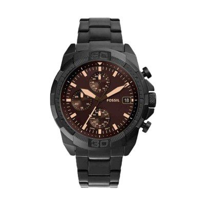 Fossil Mens 44 mm Bronson Black Dial Stainless Steel Chronograph Watch - FS5851I