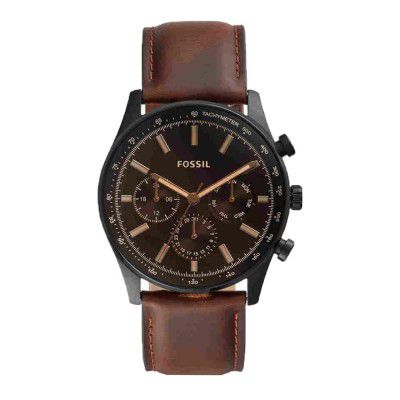 Fossil Mens 44 mm Sullivan Black Dial Leather Analog Watch - BQ2457I