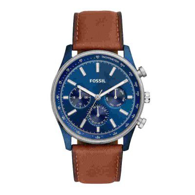 Fossil Mens 44 mm Sullivan Blue Dial Leather Analog Watch - BQ2512I