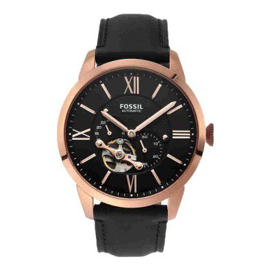 Fossil Mens 44 mm Townsman Auto Black Dial Leather Analog Watch - ME3170I