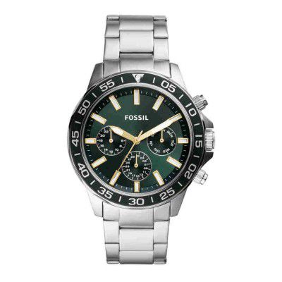 Fossil Mens 45 mm Bannon Green Dial Stainless Steel Analog Watch - BQ2492I