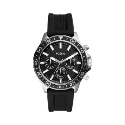 FOSSIL Mens 45 mm Bannon Black Dial Silicone Analog Watch - BQ2494