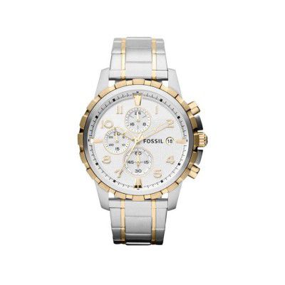 FOSSIL Mens 45 mm Dean Silver Dial Stainless Steel Chronograph Watch - FS4795IE