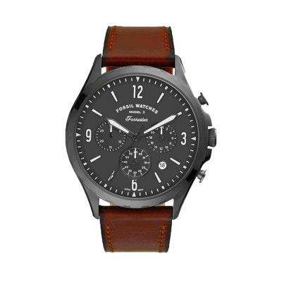 Fossil Mens 46 mm Forrester Grey Dial Leather Chronograph Watch - FS5815I