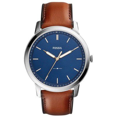 Fossil Quartz Movement Leather Analogue Blue Dial and Brown Band Mens Watch
