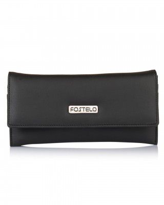 Fostelo Women's Faux Leather Two Fold Wallet (Black) (Medium)
