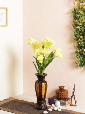 Four Walls Artificial Yingchun Polyester Flower Sticks for Home Decoration (Yellow, 80 cm Tall, 5 Branches, Set of 3)