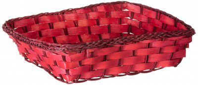 Fourwalls Cane Multipurpose Table Storage Wicker Rectangle Basket (Red, 15 cm x 15 cm x 5 cm) - Set of 4