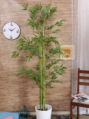 Fourwalls Decorative Artificial Bamboo Floor Plant Without Vase (7 Branches, 170 cm Tall, Green)
