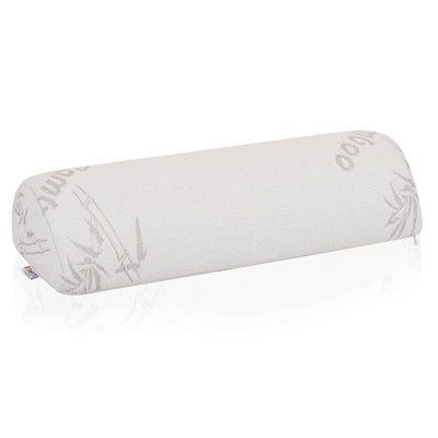 FOVERA Half Moon Pillow with Memory Foam Top - Multi Purpose Knee, Leg and Back Support Bolster Pillow (White Bamboo)