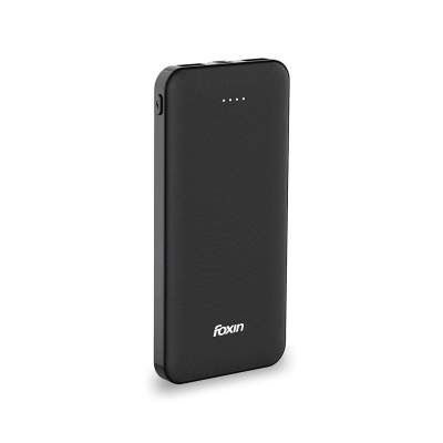 Foxin 10000 mAh Ultra Slim Power Bank, Type C and Micro USB Ports | 12W Fast Charging (Black, FPB-140 Poly)