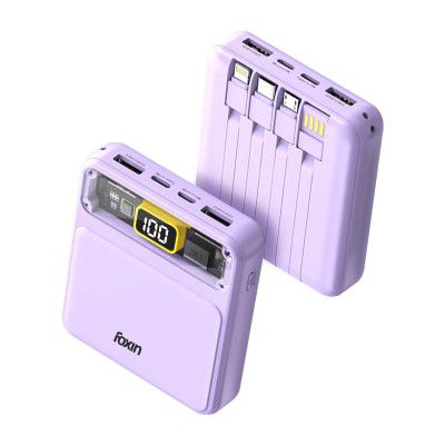 Foxin 10000mAh All-in-One Mini Power Bank with Built-in Cables | Fast Charging 22.5W QC+PD | Pocket Size Power Bank 