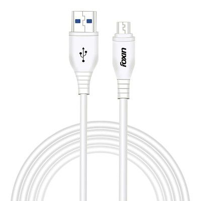 Foxin FDC-ME022 Durable Micro USB Cable, 3Amp Current, 480Mbps Data Sync Compatible with All Android Devices, Powerbank & BT Audio device (White)