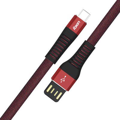 Foxin FLAT Premium USB to Type C 1.2mt 480 mbps Charge & Sync Cable (Maroon/Black)