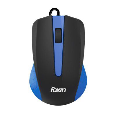 Foxin Glance Blue Wired USB Mouse | 1200 DPI Optical Sensor | Ergonomic & Lightweight (68g) with 3-Button